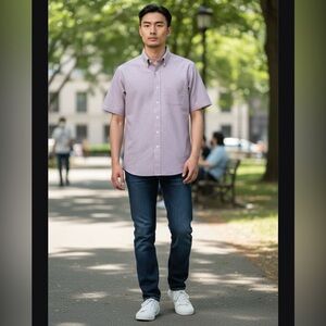 L.L. Bean Red White Short Sleeve Shirt Oxford Cotton 16R‎